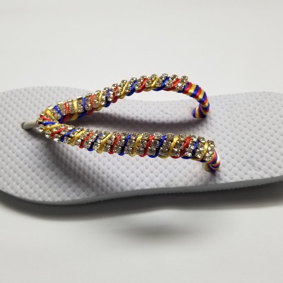 Luxury flip flops with crystals and rhinestones. white and tricolor - Picture 13 of 17